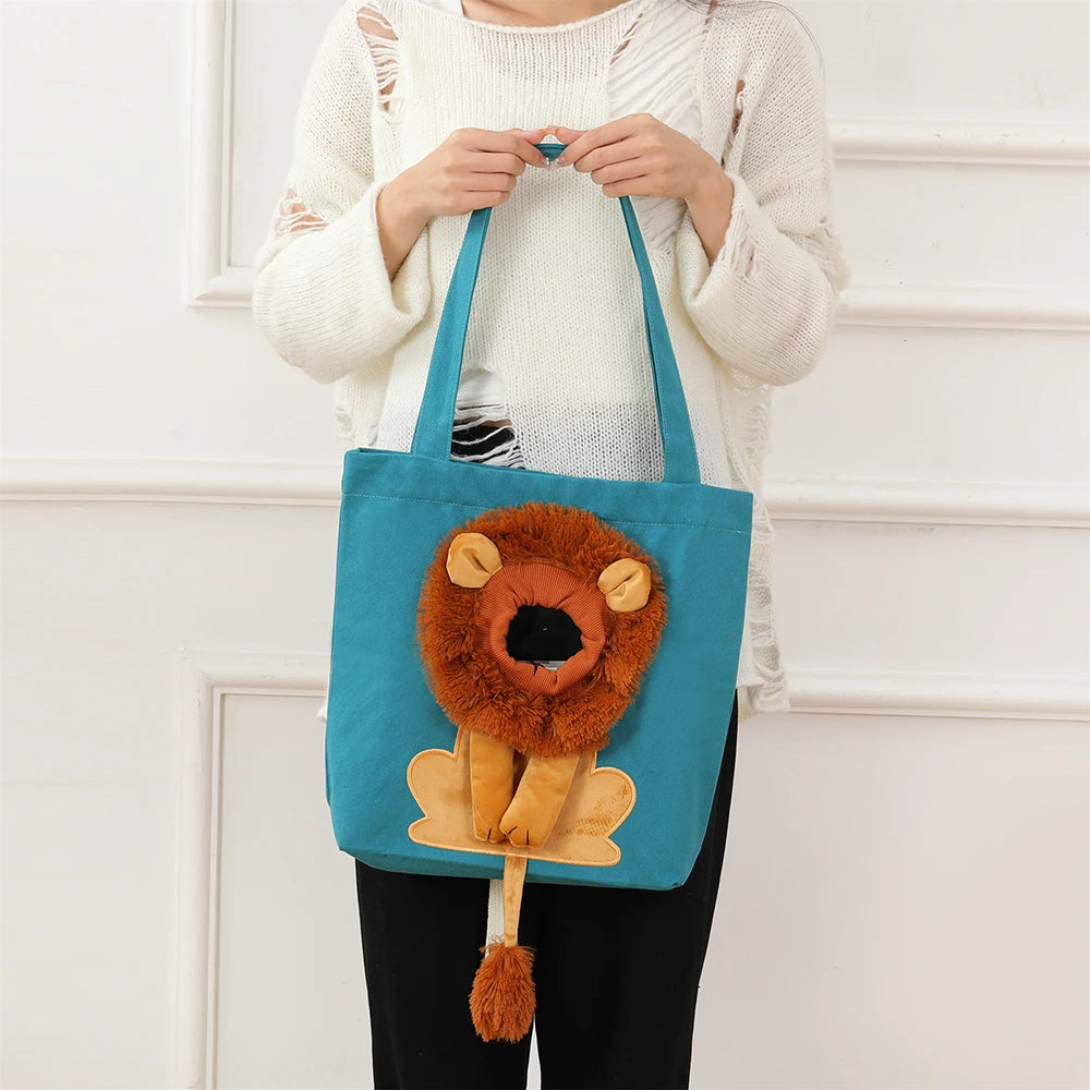 Lion-Shaped Pet Canvas Shoulder Bag