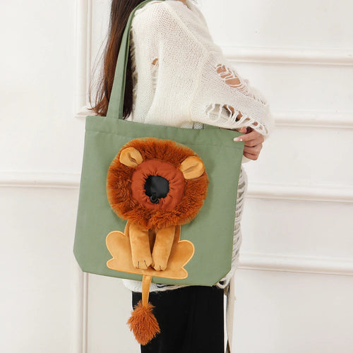 Lion-Shaped Pet Canvas Shoulder Bag